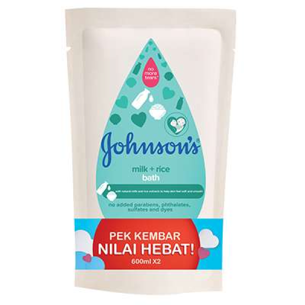 Johnsons Baby Bath Refill 2×600ml Milk+rice