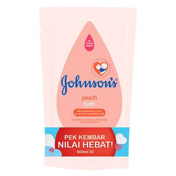 Johnsons Baby Bath 2×600ml Refill Peach